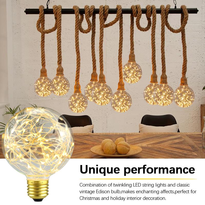 LED Fairy Light Bulb，G95 E26 Warm White Edison Screw Night Lights,Flash Starry Decorative Copper Wire String Lights for Bedroom Living Room Festival Christmas, Non-dimmable 3