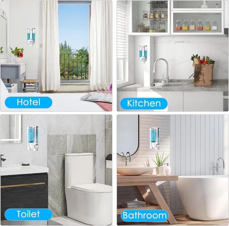 Wall Mounted Bathroom Shower Soap Shampoo Gel Dispenser Pump - 3 Bottles 1050ml 7