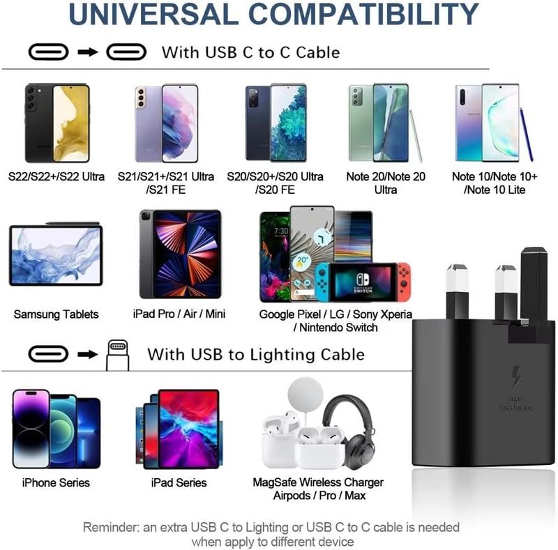 USB-C Fast Adapter Charger Plug, Type-C Fast Charging Cable, USB Mains Wall Charger with Type C Cable for Galaxy S24/S23/S22/S21/S20/A55/A54/A53/S22/S22/S21/S23Ultra, S22 Ultra, S21 Ultra, A34/33/73/72/71/52 Secure And Reliable Mobile Cellphone smartphone 7