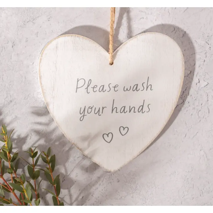 Wash Your Hands, Hanging Heart Plaque