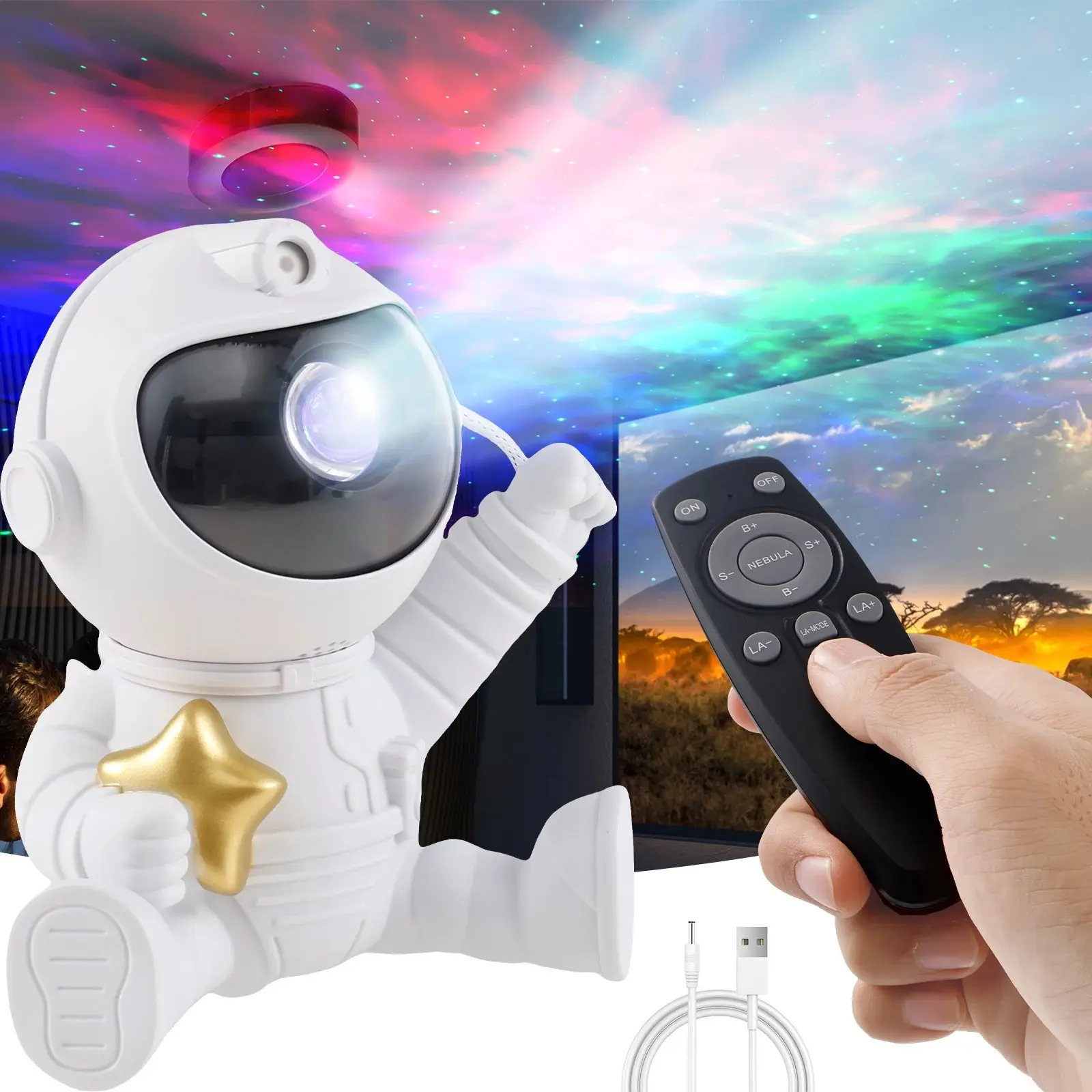 Astronaut Sculpture Ornaments Star Projector Galaxy Night Lamp Astronaut Space Projector for Kid Gift Ceiling LED Projector Lamp