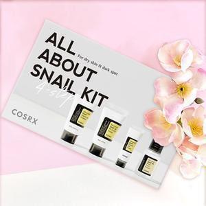 COSRX All About Snail Kit (ADVANCED SNAIL KIT) – 4 Step Trial Kit Gift Set (Minis) Snail Mucin Moisturize Skincare Gel Lightweight Niacinamide Cleanser Toner Comfort snail mucin 96 set glowing skin glass hyperpigmentation antiaging repair collagen Peptide