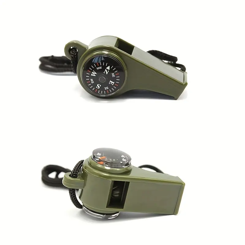1pc 3-in-1 Ultimate Emergency Survival Tool - Whistle, Compass, Thermometer Combo for Camping, Hiking, Outdoor Adventures, Referee, and Cheerleading - Durable ABS Construction 1