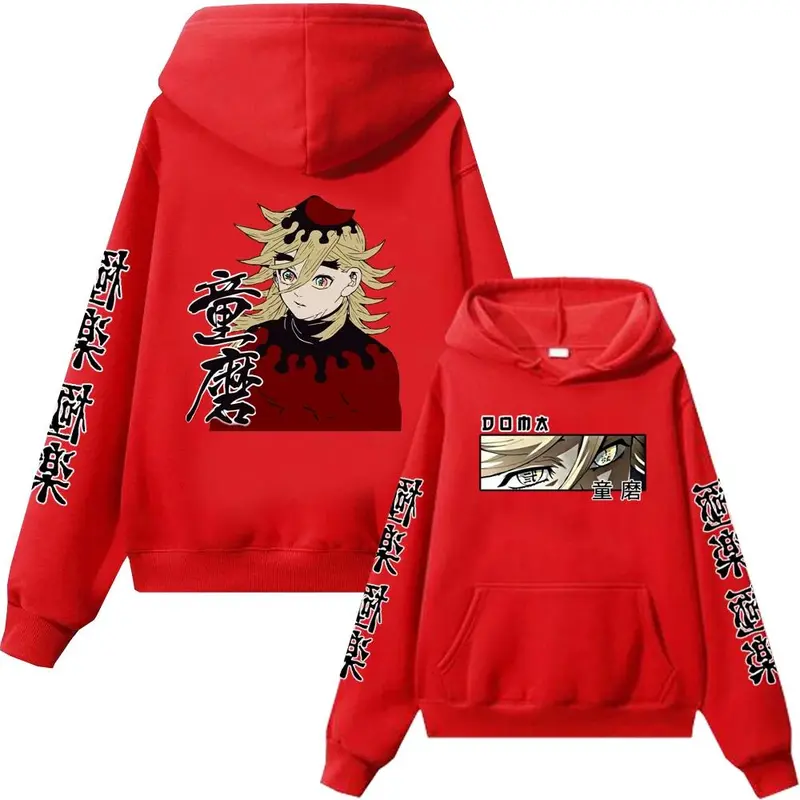 Men Women Casual Loose Clothing Harajuku Unisex Autumn Winter Warm Pullover Anime Demon Slayer Hoodie Douma Print Sweatshirt 5
