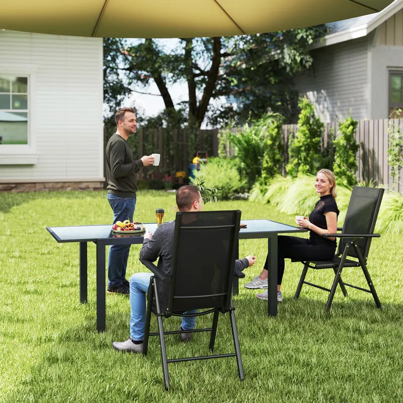Outsunny Set of 2 Folding Chair, Aluminium Frame Outdoor Camping Chairs with Breathable Mesh Back and Seat, Garden Chair Set with Armrests for Balcony, Black 1