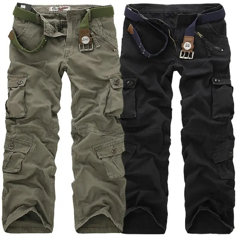 Men Cargo Pants High Quality Casual Multi Pocket Camouflage Militarmy Pants Mens street Joggers Plus Size 44 Loose Long Trousers Menswear  Plain Beige Multicolor Grass Green