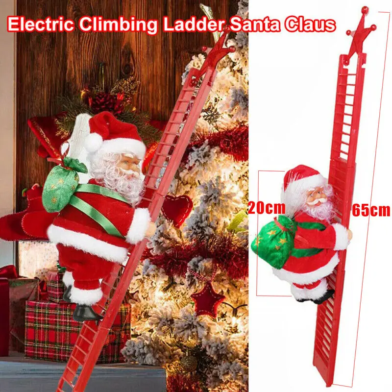 Christmas Electric Santa Claus Climbing Ladder Doll Music Xmas Gift Set Decor Party Decoration Ornaments Plastic 1