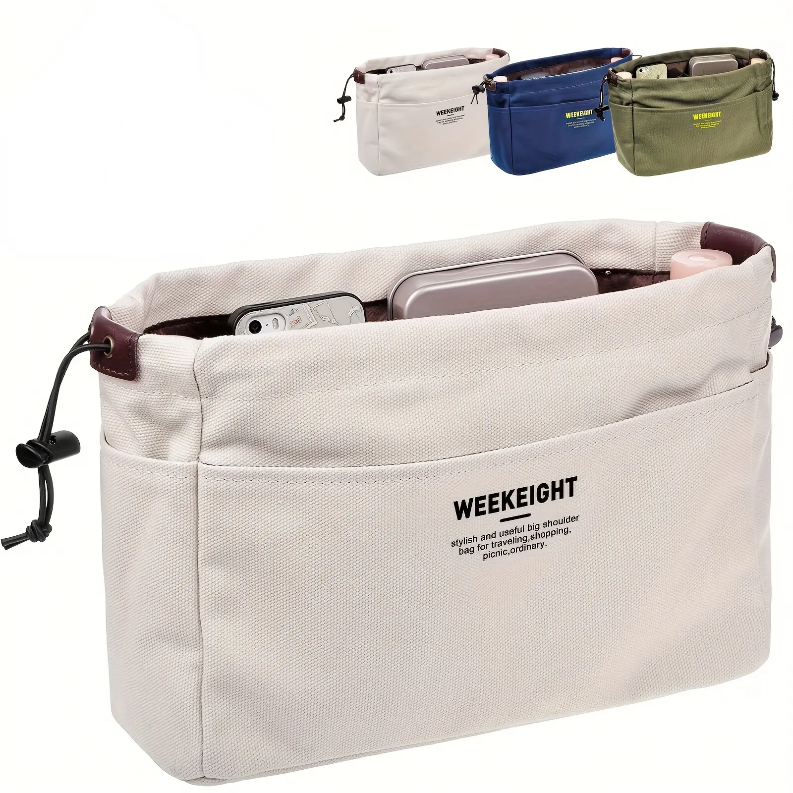 Minimalist Casual Storage Organizer, Versatile Drawstring Insert Pouch For Tote Shoulder Bag