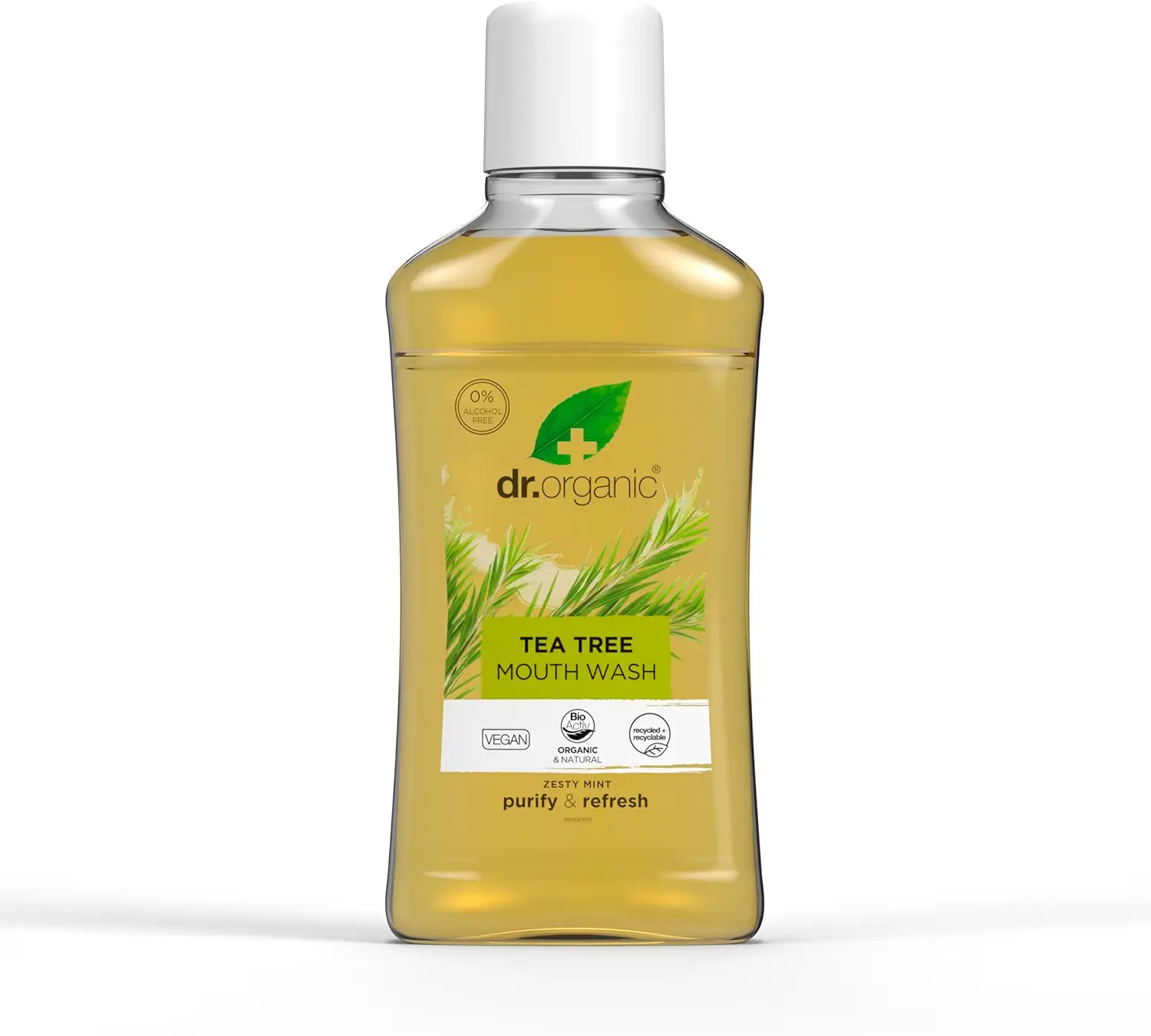 Dr Organic Tea Tree Mouthwash, Alcohol Free, Fluoride Free, Refreshing, Natural, Vegan, Cruelty-Free, Paraben & SLS-Free, Organic, 500ml, Packaging may vary Oral Mint