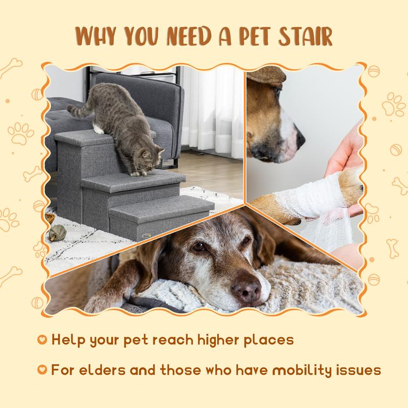 Pet Stairs with Storage, 3 Steps, 40.5H x 63.5L x 42.5Wcm 3