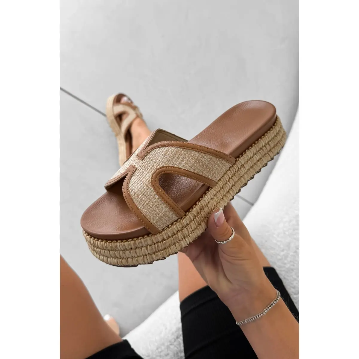 CERIS Chunky Embroidered Espadrille Buckle Sandals - Beige