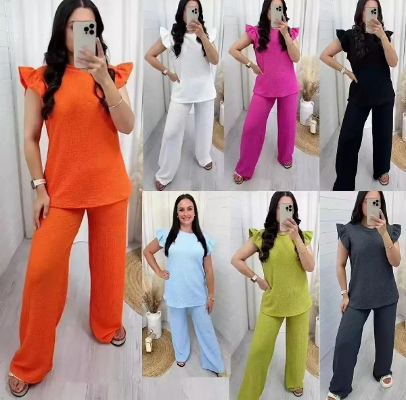 NEW Frill Co ord set -UK8-22 Womenswear Overalls top and trousers set