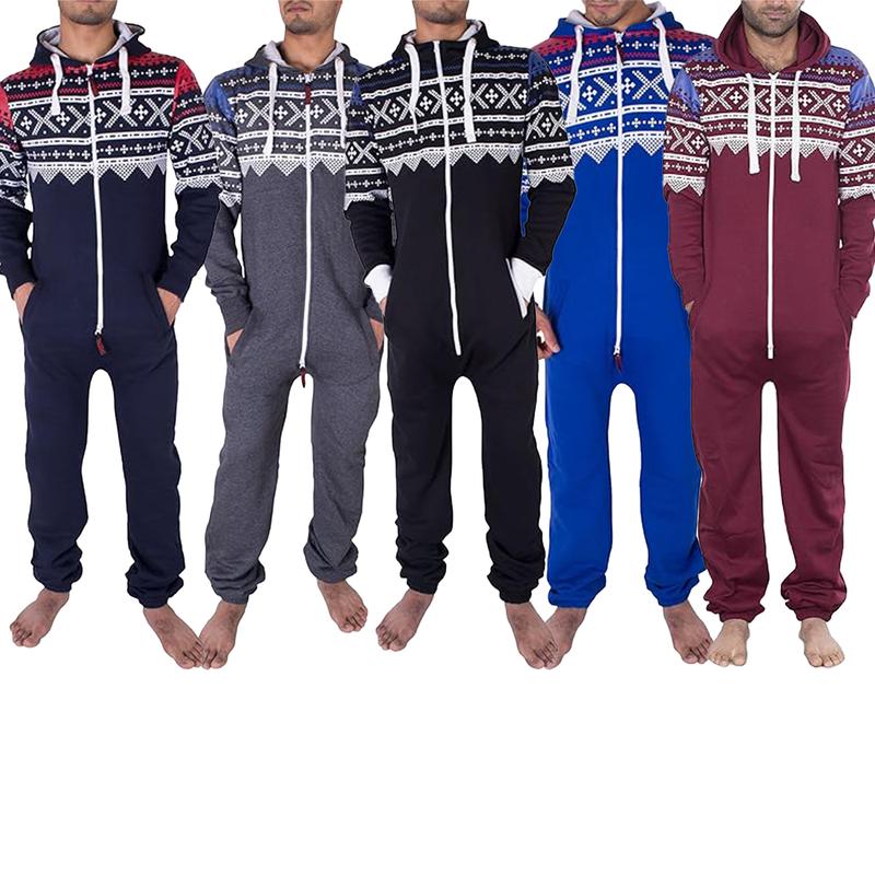 NOROZE Men’s Aztec Onesie Jumpsuit Warm and Cozy Hooded Zip Up Onesies All in One Nightwear Playsuit UK Size S-XXL 1