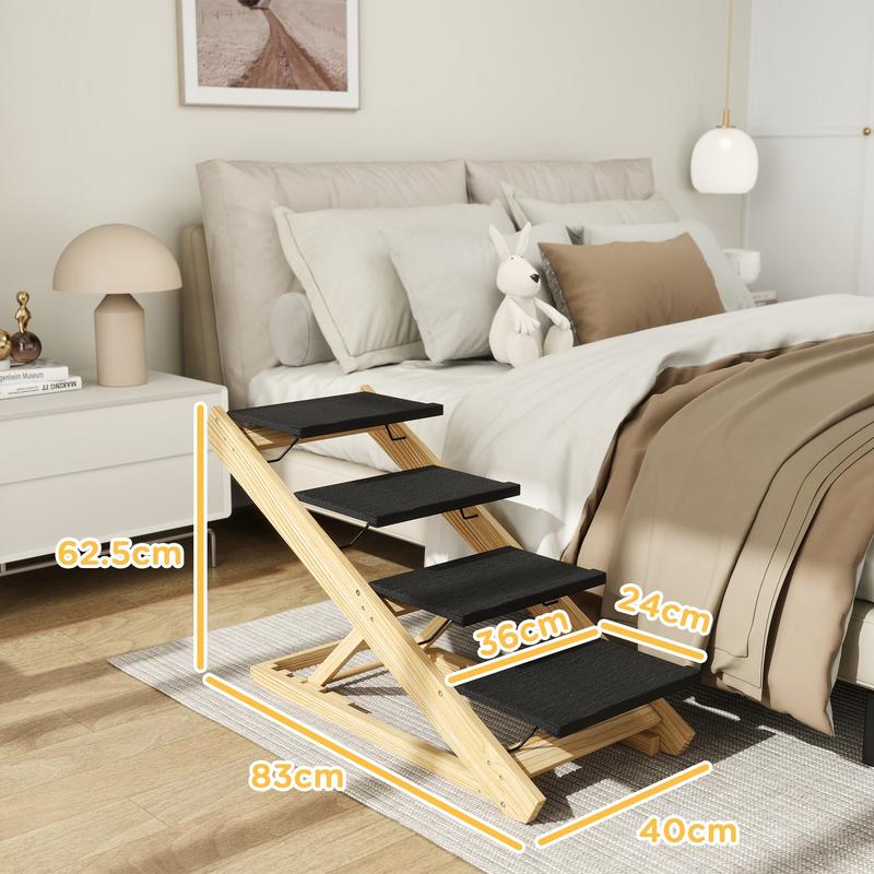 PawHut Adjustable Dog Steps Dog Ramp, 4-Step Non-slip Pet Stairs for Large Sized Dogs, Foldable Dog Stairs for Bed Sofa 2