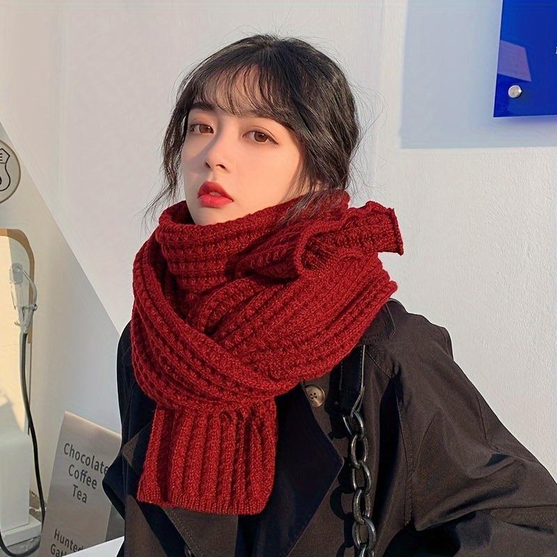 Elegant Solid Color Knit Scarf for Women - Cozy & Warm, Soft Acrylic, Stretchy, Perfect for Winter Fashion Accessory, Hand Washable - Chic Campus Style 3