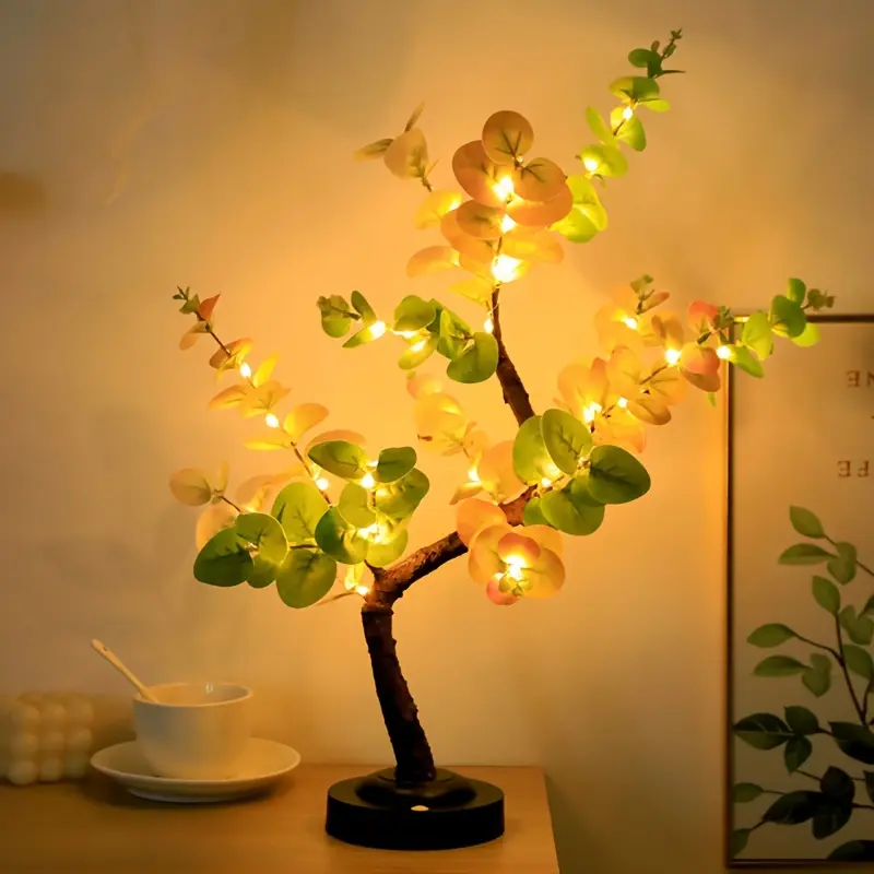 Shenzhi Tech DIY Bonsai Eucalyptus LED Tree Lamp - Flexible, Touch-Sensing Warm White Night Light, USB/Battery Powered, Perfect for Living Room, Bedroom Decor & Holiday Gifts 2
