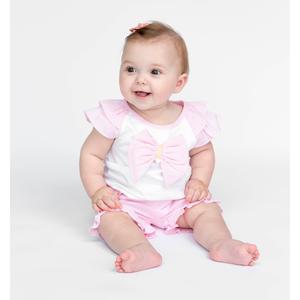 Mintini White and Pink Stripe Top and Short Set Kidswear