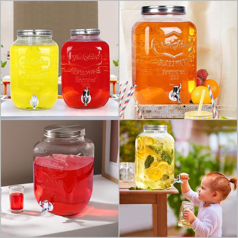 8L Glass Vintage Beverage Drinks Dispenser on Metal Stand Cocktail Jar with Tap  Mason Jar Serving Transparent Classic Drinkware Jug Bottle Set Pour Tin 2