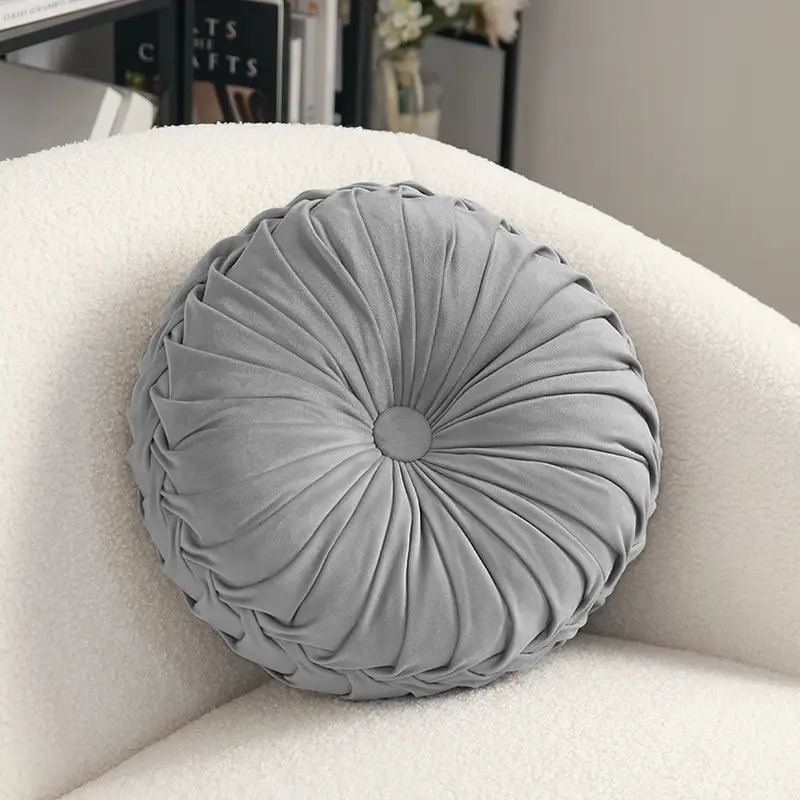 Lifeideas 6 Colors Modern Round Pleated Pumpkin Velvet Cushion,Sofa Throw,Sofa Pillow,Nordic Style Throw Pillow For Living Room,Bedroom,Sofa 4