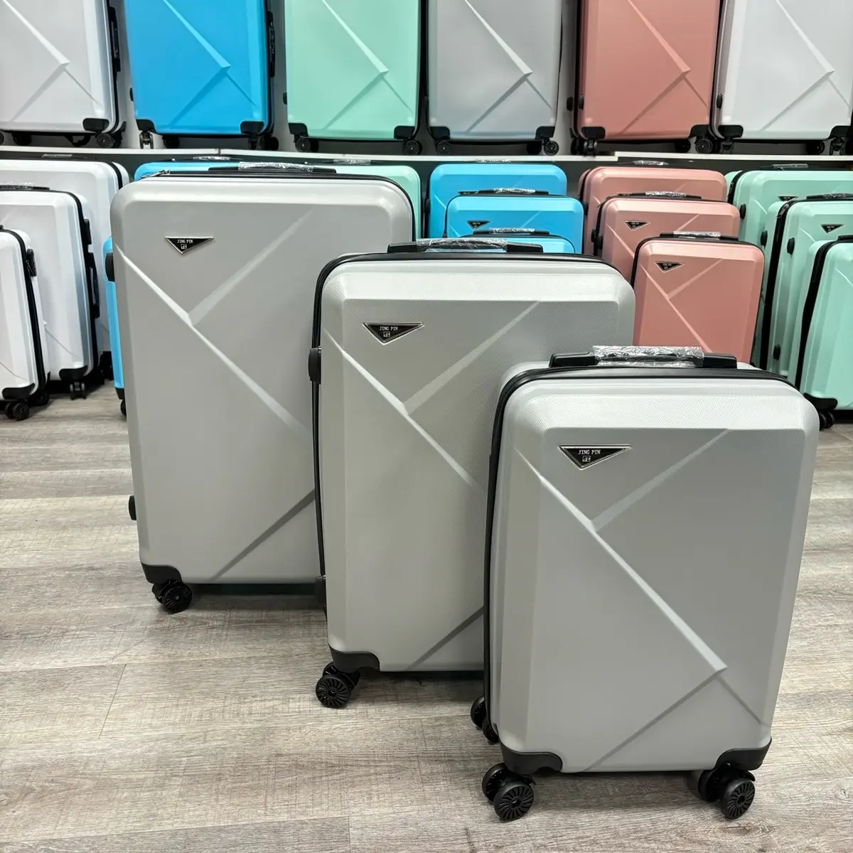 ATL ORIGAMI SILVER ABS MATERIAL SUITCASE 28 24 20 INCH 4 360 WHEELS LIGHTWEIGHT