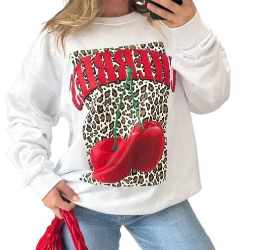 Ladies CHERRIES Slogan Cherry Leopard Print Pullover Baggy Sweatshirt Jumper 8-22 Womenswear Hoodie Sweaters  Women Long Sleeve Crewneck Tops 4