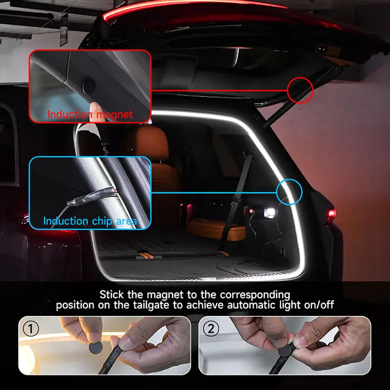 LED Light Bar Upgrade Kit, Car Trunk LED Light Interior Accessories Warm Light White Blue Red  Light Magnetic Cigarette Universal 5M Magnetically Controlled With Manual Switch, Suitable for All Car Models with Cigarette Lighter Interface 3