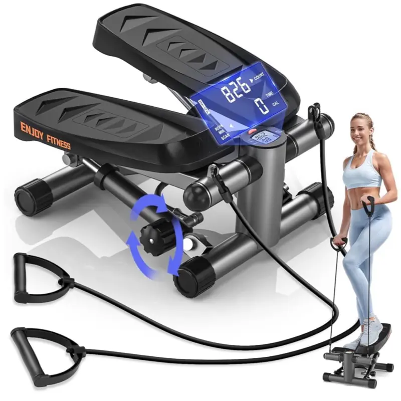 Mini Stepper Exercise Machine with Resistance Bands and LCD Monitor for Full Body Training