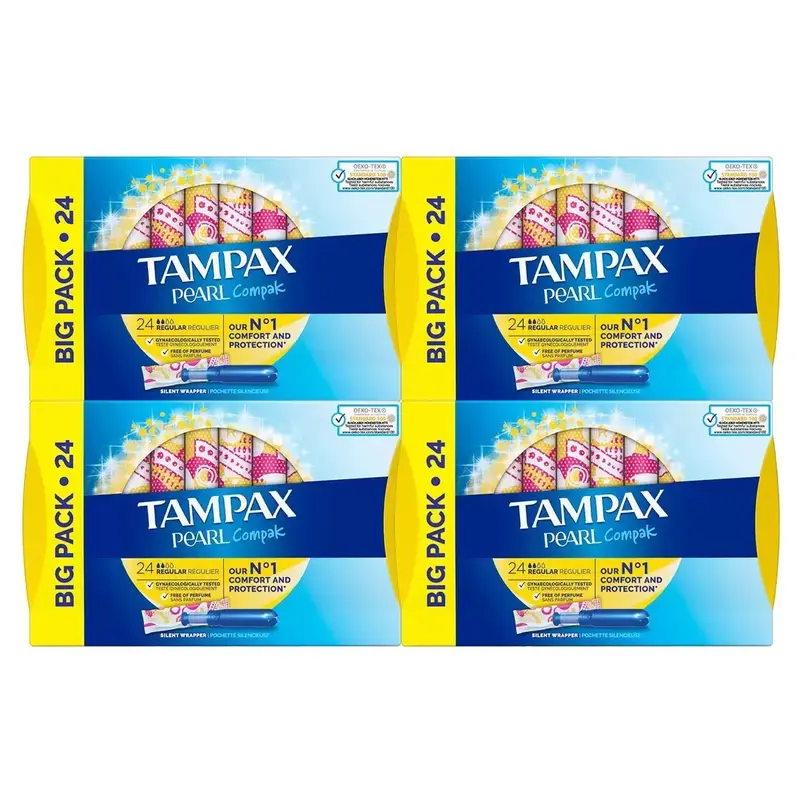Tampax Pearl Compak Super / Regular Tampons, 4 x 24 Pack Absorbency Absorbency Daily Sensitive Skin Comfort 3