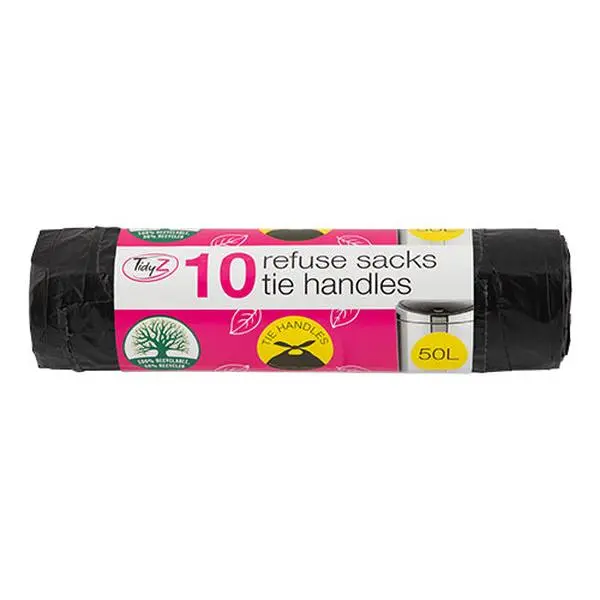 Tidy Z Bin Bags Tie Handles 10 Pack 50 L Household Wastebags Household