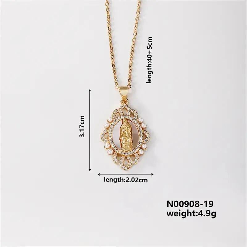 Product Introduction of casual Elegant classic style Geometric design mery 303 stainless steel copper inlay k Gold plated Artificial pears Gold white Diamond pandant Necklace 1