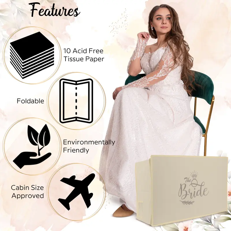 WEDCOVA UK White Personalised Wedding Dress Travel Box Breathable Bridal Dress Medium Size Storage Box Flight Cabin Size Fabric Box… 3
