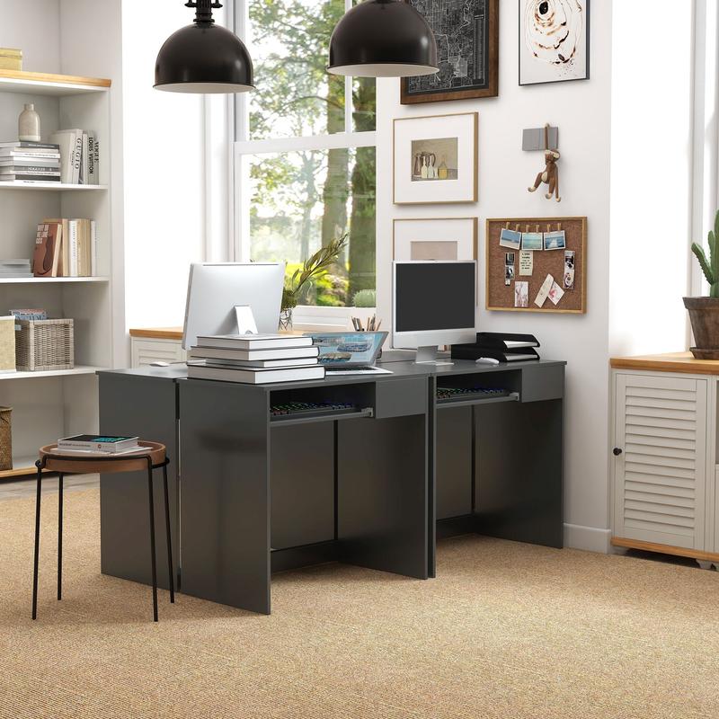 HOMCOM Computer Table with Keyboard Tray and Drawer, Compact Computer Desk, Study Desk, Writing Desk for Home Office, Grey | Aosom UK 1