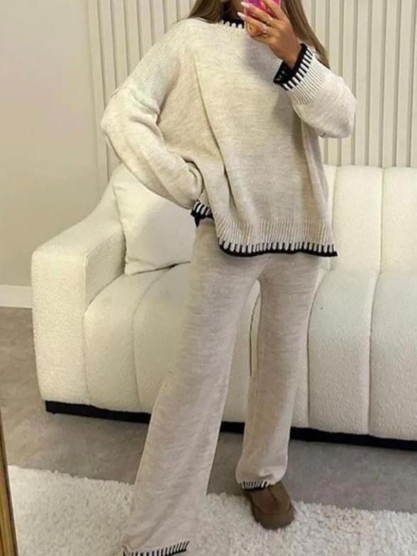 Long Sleeve Suits knitted Relaxed Fit Womenswear Ladies Tracksuit Overalls Palazzo Comfort Knitwear Trouser Leg 1