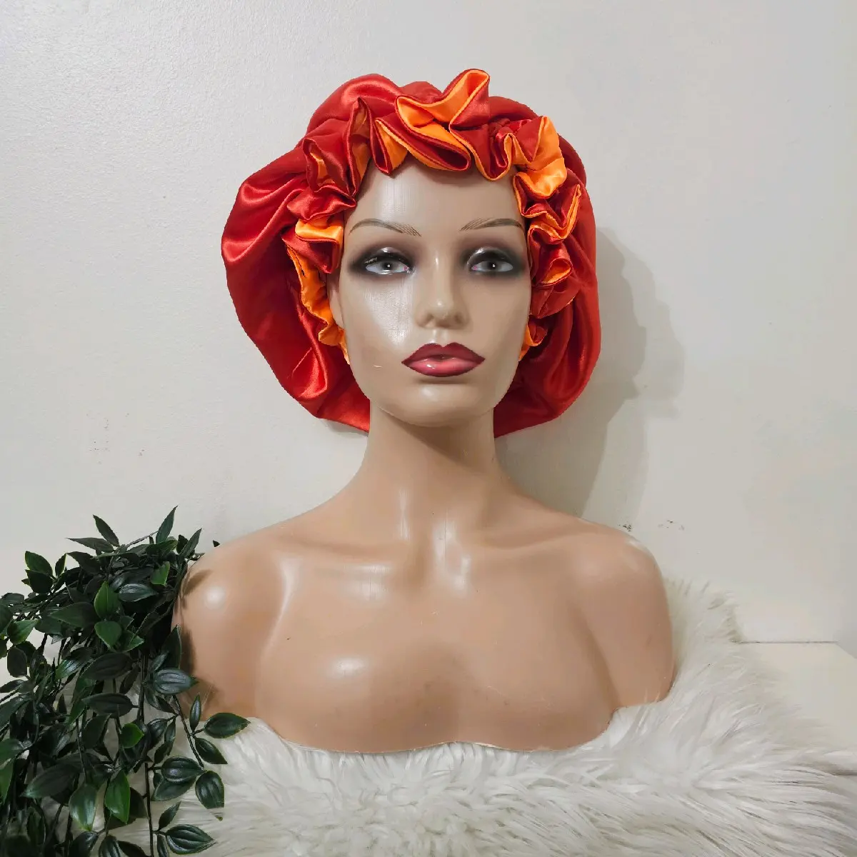 Orange Satin Reversible Bonnet for Women