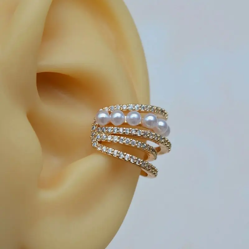 Zircon Stone Detailed Pearl Zircon Multiple Ear Cuff Compression Cartilage Earrings 0