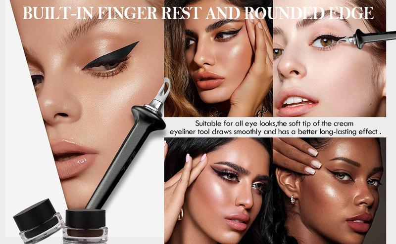 Product Introduction of Eyeliner Applicator Kit, Eyeliner Tool with Eyeliner Cream Black Eyeliner Gel Reusable Silicone Eye Liner Applicator Waterproof Eyeliner Easy No-Skip (eyeliner tool +black eyeliner creams) 5