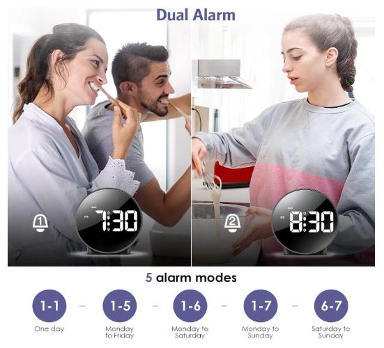 Newest Digital Alarm Clock for Teens, Alarm Clocks Bedside with Large Curved LED Display, Battery/USB Powered LED Clock with Snooze 4-Level Brightness 2 Alarms 12/24Hr for Heavy Sleepers Kids 3