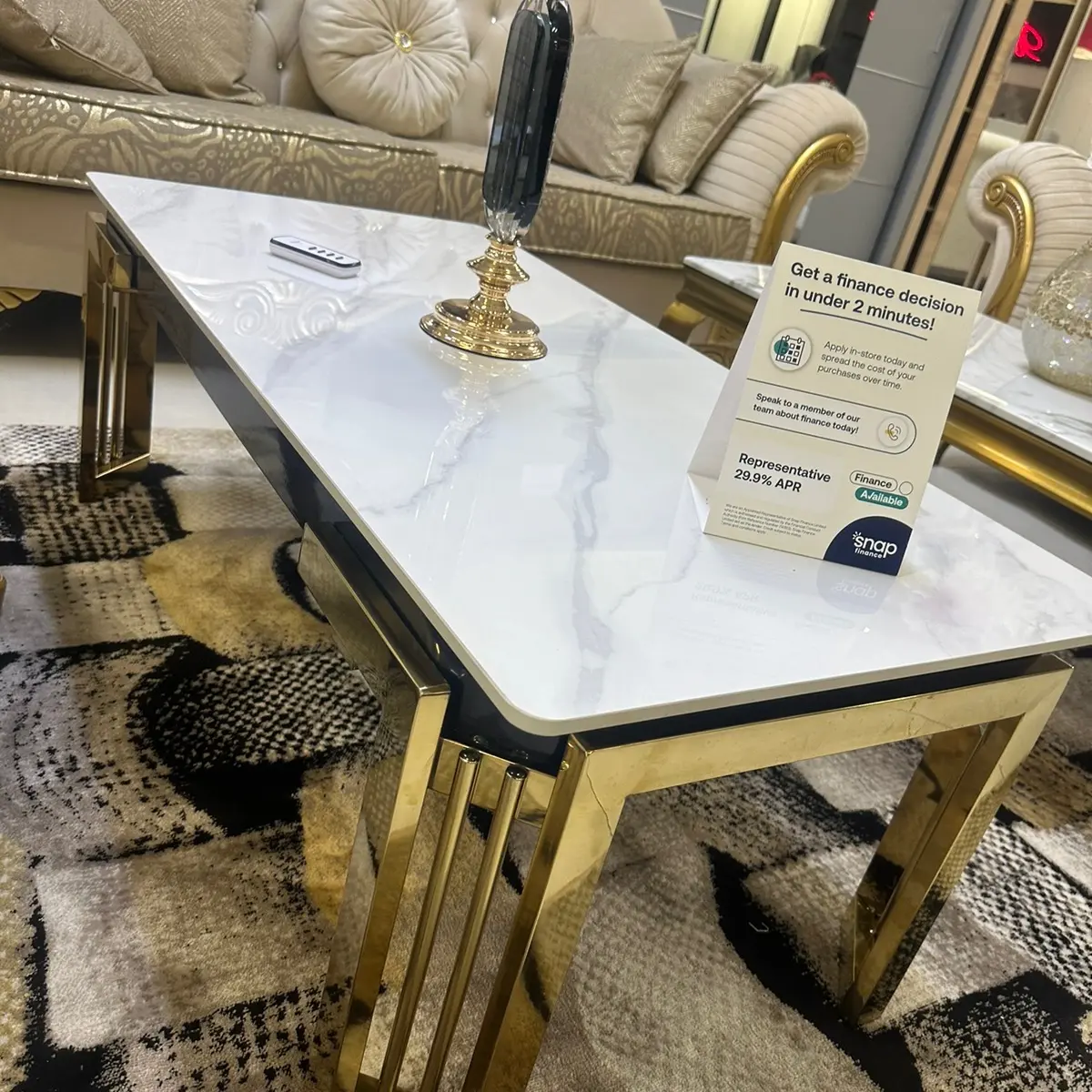 NEW CEREMIC WHITE & GOLD COFFEE TABLE 120cm x 60cm