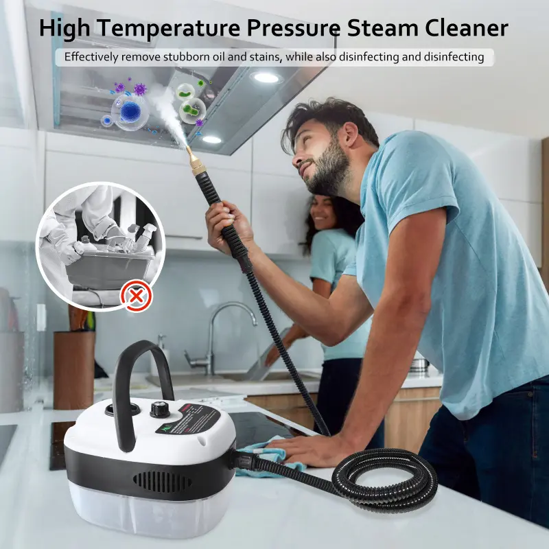 Handheld High Temp Portable Steamer Cleaning Machine with 3 Brush Heads,Steam Cleaners, Handheld Steam Cleaner, Steamer for Cleaning Grout Tile Car Living Room Kitchen Bathroom (White) 4
