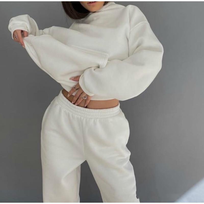 Women's Tracksuit Autumn Plus Fleece Sweatshirts Two Piece Set Casual Oversized Solid Female Sports Hoodie Suit Long Pant Sets Womenswear  Comfort Long Sleeve Minimalist Basic Overalls 8