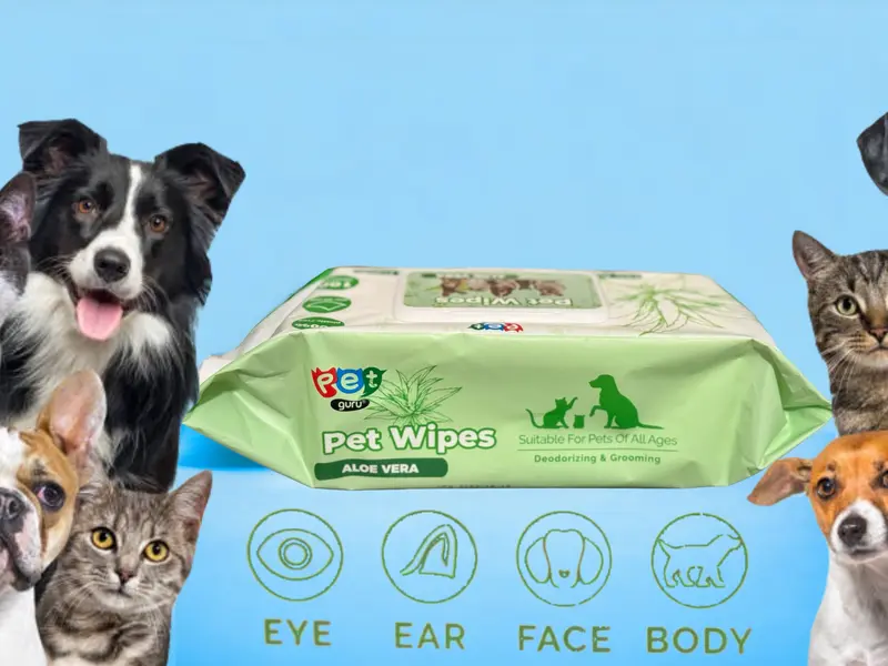 Pet Guru Dogs & Cats 100% Plastic Free Biodegradable Multi-Purpose Cleaning Pet Wipes Fiber Plant Based Alcohol Free Pet Dog Wipes 4