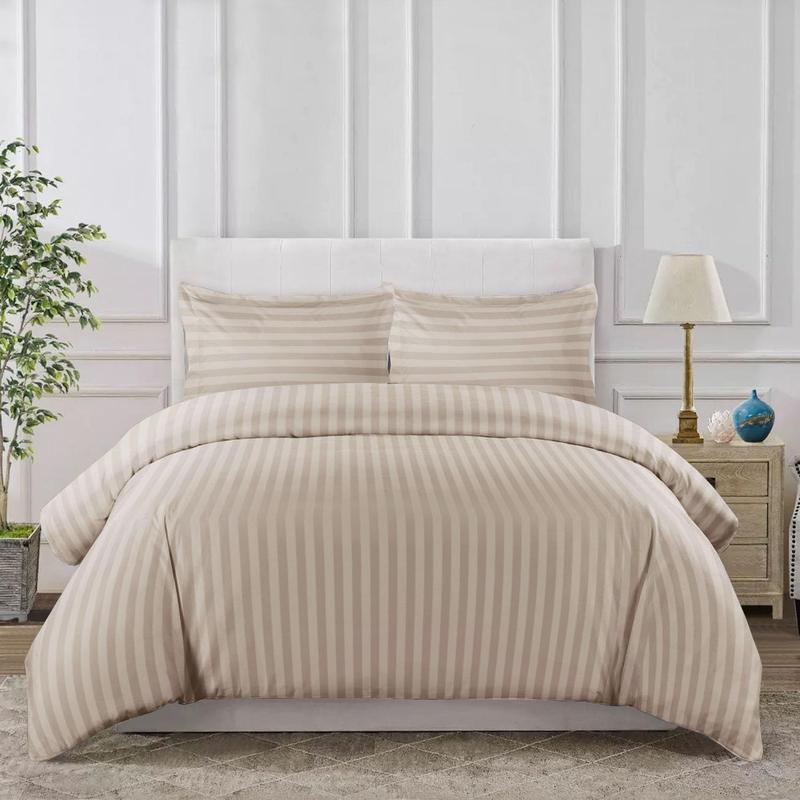 Satin Stripe Duvet Quilt Cover Bedding Set Single Double King Super-King Size W Pillowcases Microfiber Sleepdown Premium Hotel Quality Duvet Cover Set with Pillowcases Quilt Bedding Soft Easy Care Luxury Bed White Black Silver Cream Grey 3