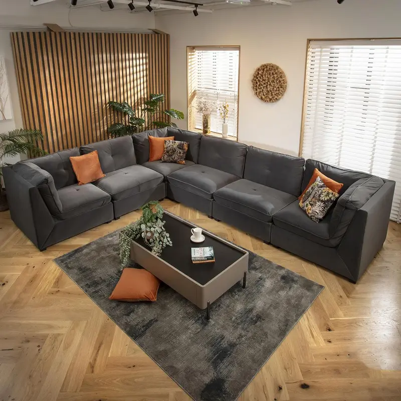 Anni 6 Seater Corner Sofa Grey Velvet 366x279cm 15R 0