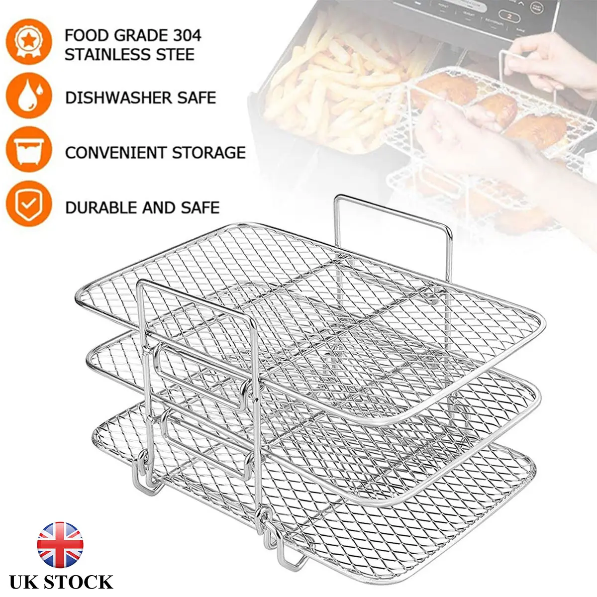 [UK Seller] Air Fryer Rack for Ninja Double Basket Air Fry Oven Baking, Multi-Purpose Dehydrator Rack, Compatible With Ninja Air Fryer, Grill Rack for Grilling Steaks or use it for steaming