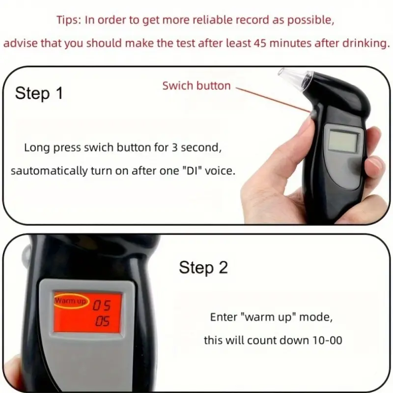 Digital Breath Alcohol Tester, Portable Breathalyzer with LCD Display, Universal Fit, High-Accuracy BAC Detector, Quick Response Alcohol Meter - Plastic, Keychain Included (Batteries Not Included) 3