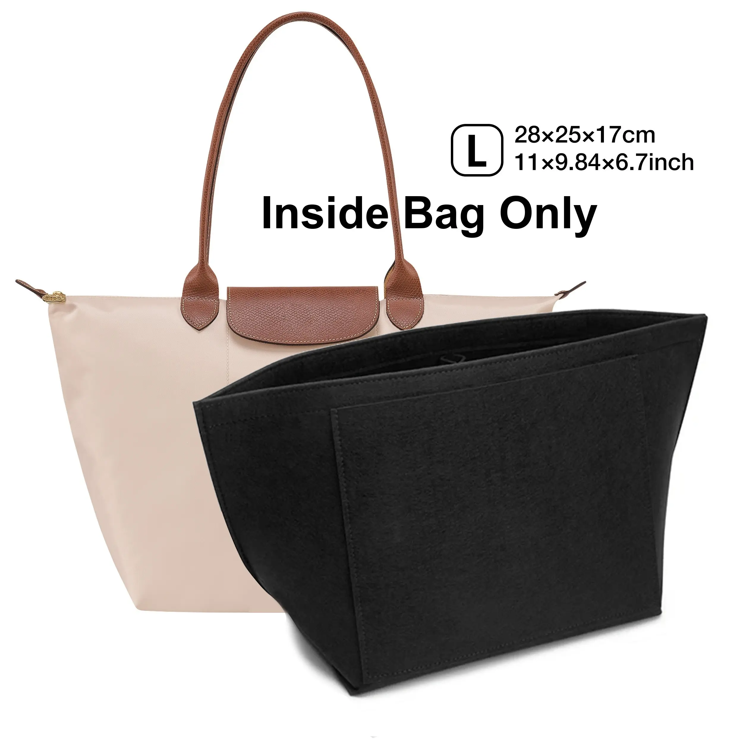 Lightweight Handbag Organizer Insert with 6 Multi-Pockets and YKK Zipper - High Quality Silk Fabric tote bag