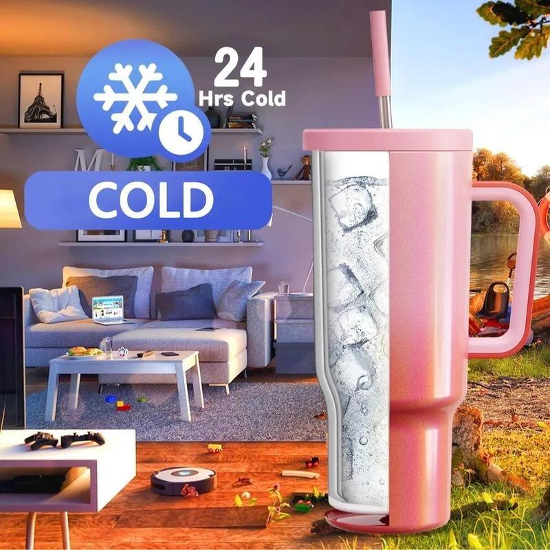 【Meoky】40oz Classic Straw Handle Cup, Multi-grid Ice Cube Mold, Leak-proof Cup Lid, Silicone Handle, Non-slip Noise Reduction Pad At The Bottom, Stainless Steel Thermos Cup, Wide Mouth and Narrow Bottom for Easy Cleaning and Car Loading 8