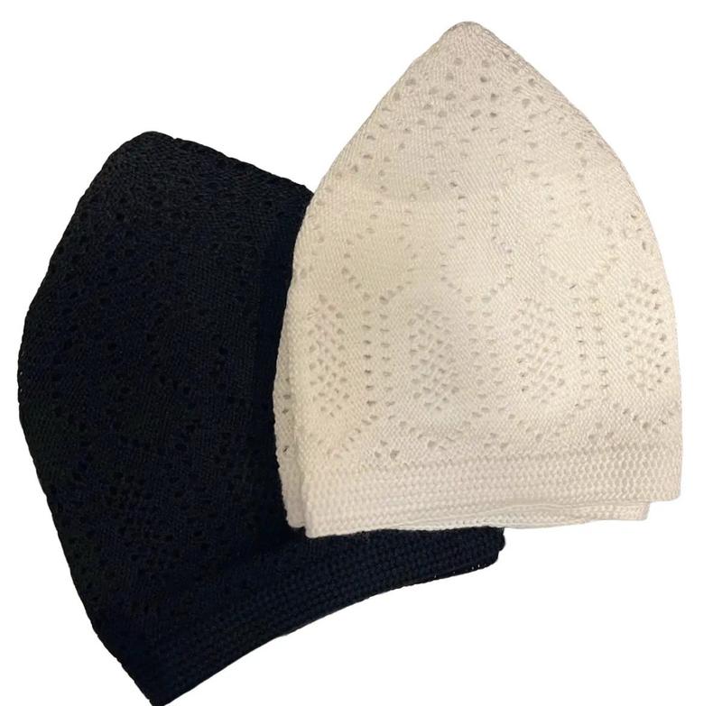 Black & White Prayer Cap for Men - Regular Size Islamic Skull Cap 5