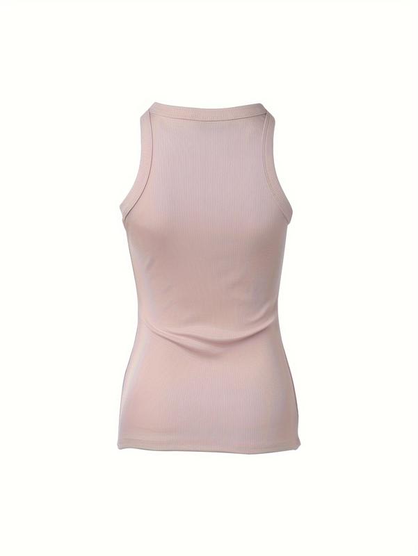 Women Round Neck Ribbed Sleeveless Slim Fit Basic Tank Top Womenswear Comfort 7