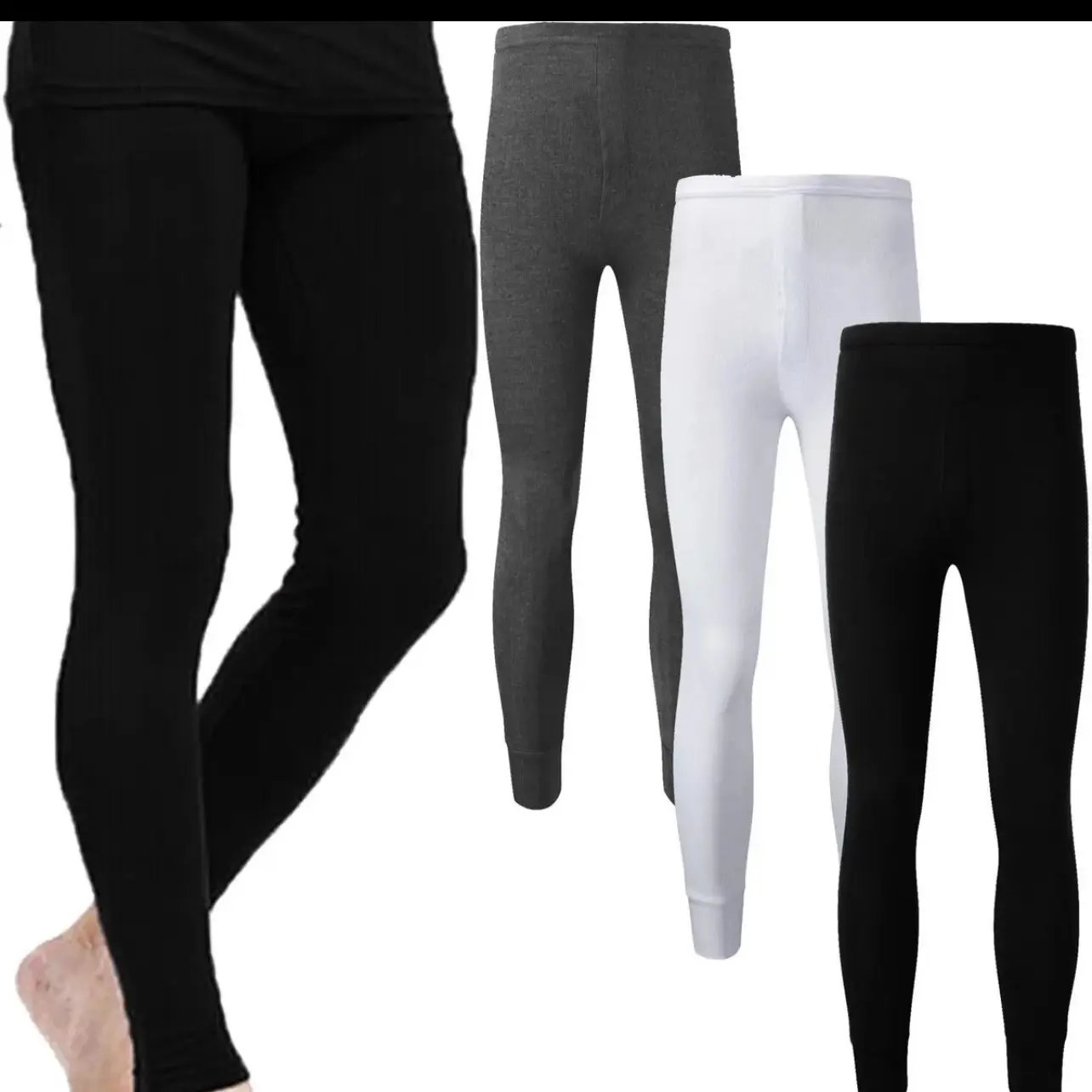 Mens Winter Thermal Long John Underwear Warm Leggings Black White Grey Cotton Menswear Plain Outdoor Stretch Medium Beige